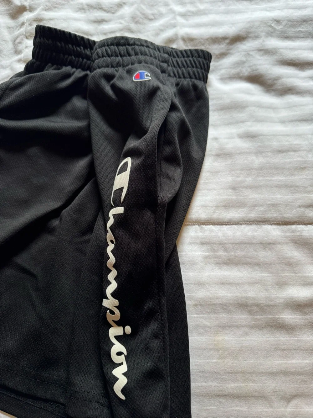 Champion Kid’s Black Athletic Shorts with pockets and Script Logo